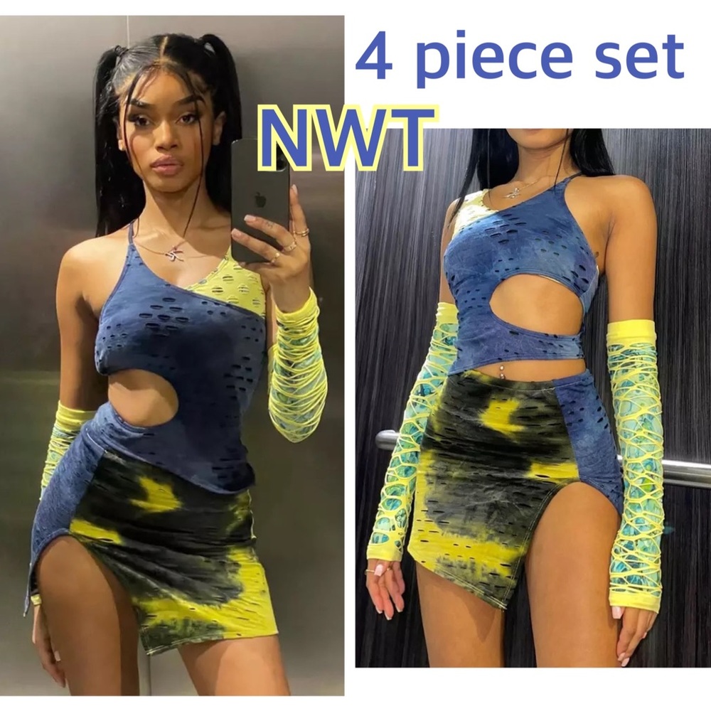 NWT M (SM)rad cutout asymmetric mini crop top arm covers sleeves cage reversible